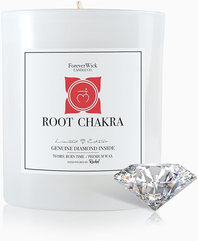 Foreverwick Root Chakra Jar Candle | Natural Soy Wax Candle | Sandalwood Scented | Red Jasper Crystal Jar | Lead & Zinc Free Wick | 14 oz Organic