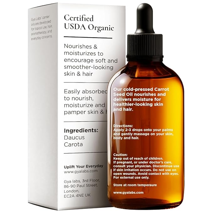 Gya Labs Carrot Seed Oil - 1 Fl Oz - Carrier Oil for Hair, Skin, Face, Scalp & Body Massage