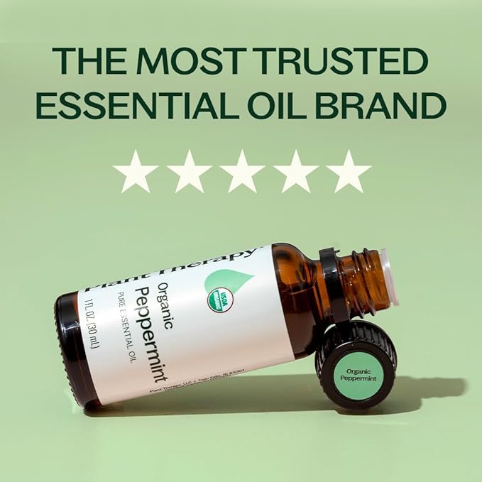 Plant Therapy Organic Peppermint Essential Oil 100% Pure, USDA Certified Organic, Undiluted, Natural Aromatherapy, for Diffusion, Skin, Hair, Therapeutic Grade 30 mL (1 oz)