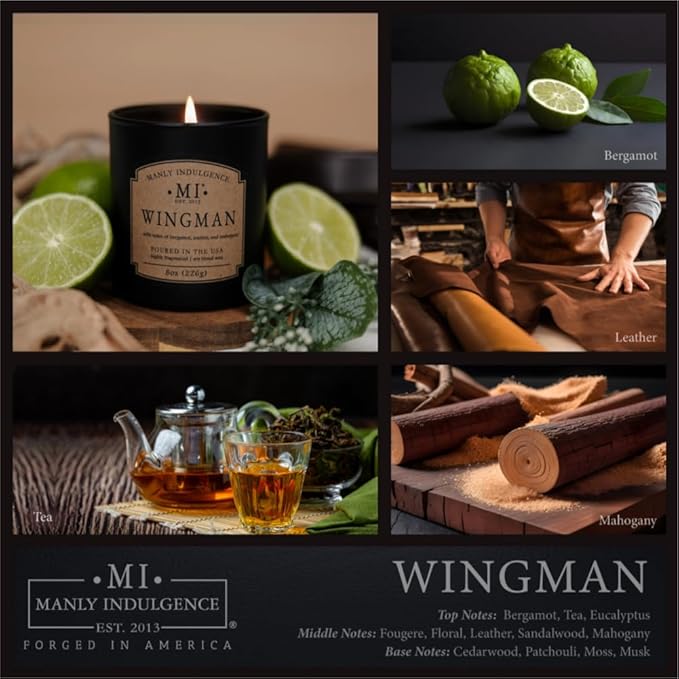 Manly Indulgence Wingman Scented Candles for Men, Premium Soy Blend Wax, 45H Burn, Candles for Home Scented, Gift-Ready Packaging - Made in The USA