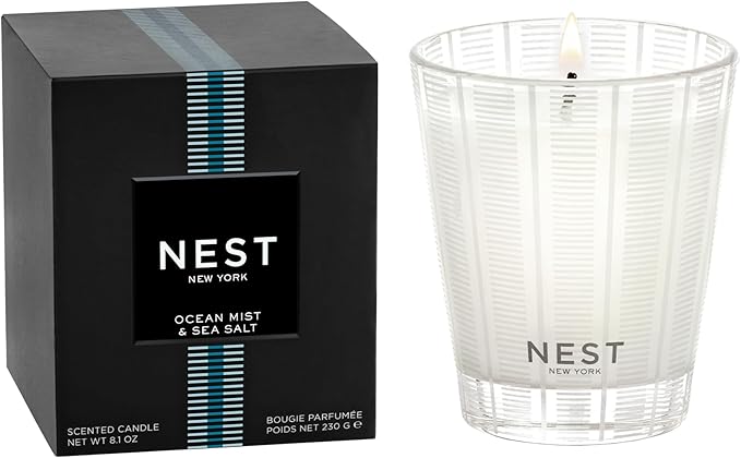 NEST New York Scented Classic Candle, Ocean Mist & Sea Salt - 8.1 oz - Up to 60-Hour Burn Time - Reusable Glass Vessel
