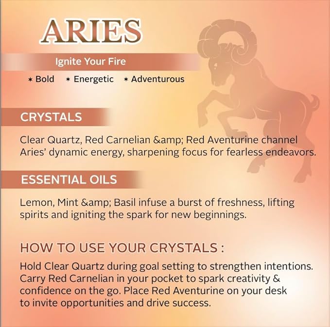 Luxury Glass Jar Candle, Aries Zodiac Sign, 8.8 oz - Crystal Infused - Scents of Citrus, Basil, Mint, & Agave - Made in USA, Hand Poured, Coconut-Soy Wax, Essential Oils, Dr. Developed