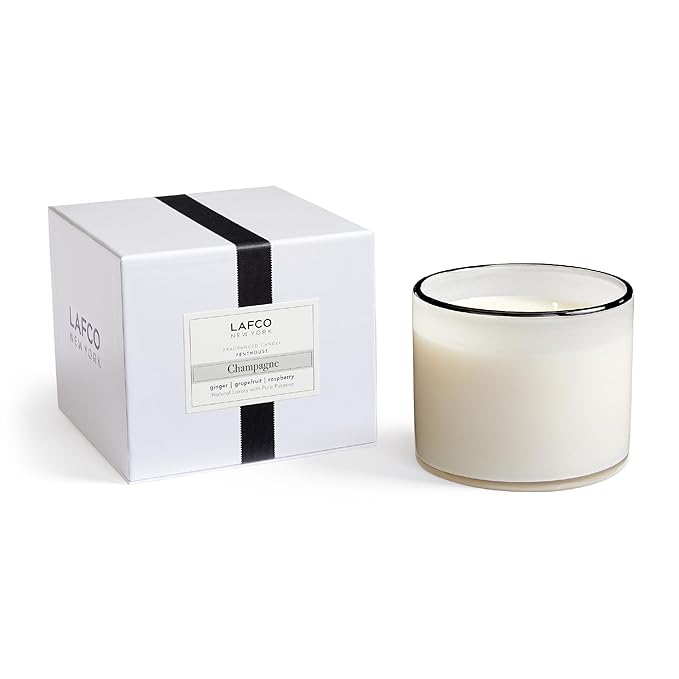 LAFCO New York 3-Wick Candle, Champagne - 30 oz - 120-Hour Burn Time - Reusable, Hand Blown Glass Vessel - Made in The USA