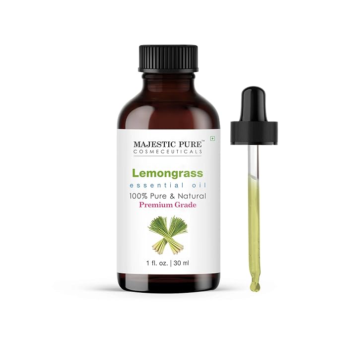 Majestic Pure Essential Oil with Glass Dropper - 100% Pure and Natural - Essential Oils for Diffuser, Aromatherapy, Soap and Candle Making, Lemongrass Essential Oil, Lemongrass Oil, 1 Fl Oz