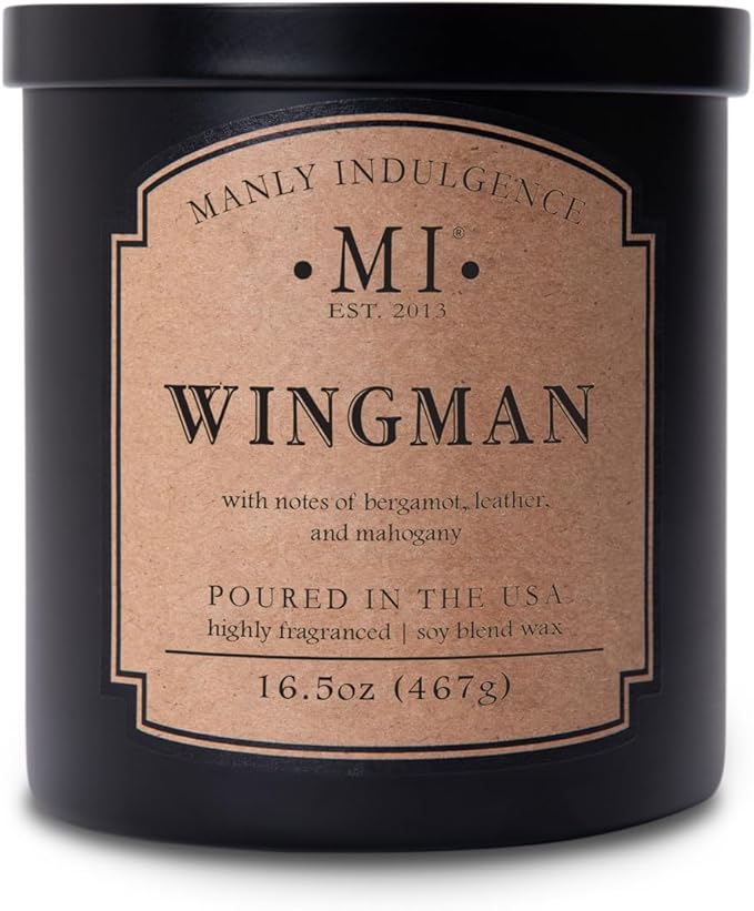 Manly Indulgence Wingman Scented Candles for Men, 2 Wick, 16.5 oz, Premium Soy Blend Wax, 60H Burn, Candles for Home Scented - Made in The USA