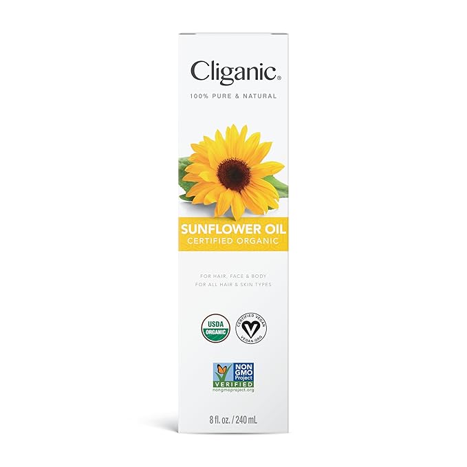 Cliganic Organic Sunflower Oil, 100% Pure (8oz) - For Skin, Hair & Face | Natural Cold Pressed Unrefined