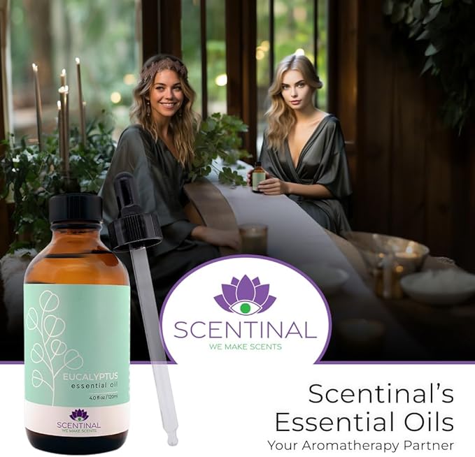 Scentinal Premium Essential Oil - 100% Pure, Natural & Authentic - Extra Large 4oz Bottle (120ml) with Eyedropper - Refreshing Aromatherapy Experience (4 oz / 120ml, Eucalyptus)