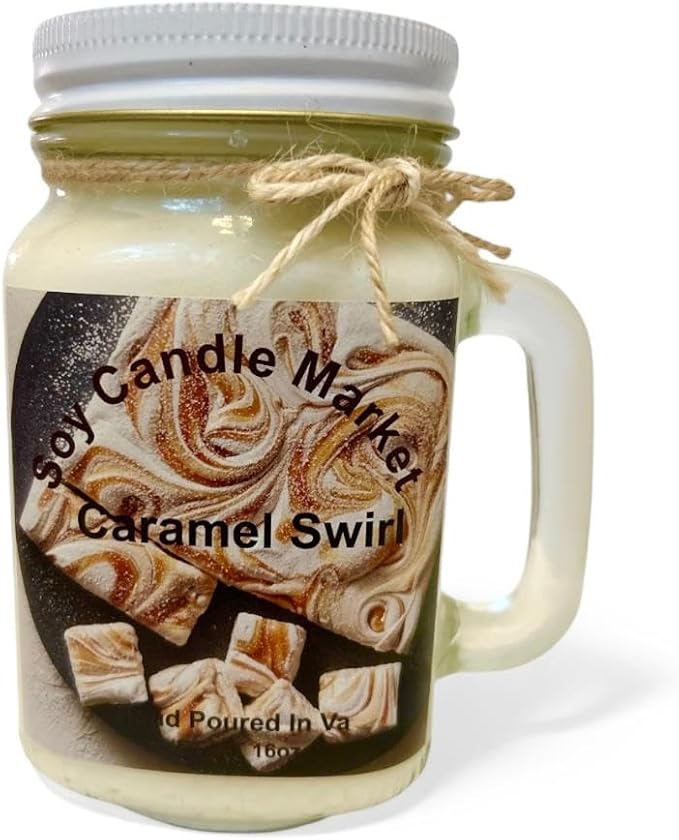 Soy Scented Candles | Handmade & Highly Aromatic Candles Burns Upto 85 Hours in Glass Jar - Perfect for Home Decor, Wedding, Birthday, Dinner (Caramel Swirl, 12 oz)