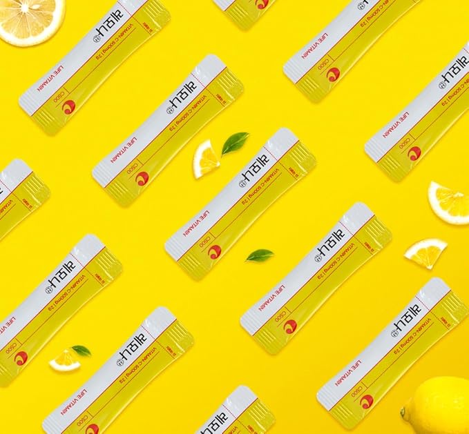 LEMONA Official Vitamin C Powder 500mg Korean Supplements Immune Support B6, B2, On-The-Go Packets Vitamin Healthy Living, Easy to Take Daily Energy Boost Korean Food Snacks Lemon (120Sticks)