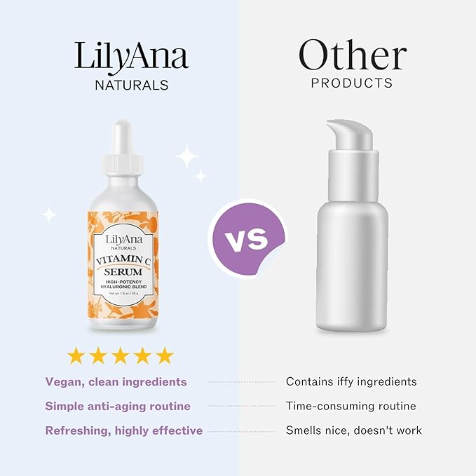 LilyAna Naturals Vitamin C Serum for Face with Hyaluronic Acid and Vitamin E, Anti Aging Serum, Reduces Age Spots and Sun Damage, Promotes Collagen and Elastin (1oz)
