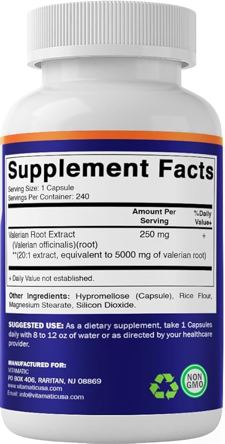 Vitamatic 2 Packs Valerian Root 5000mg Equivalent Per Serving (from 20:1 Extract 250 mg) - 480 Capsules - 20X Concentrated Extract