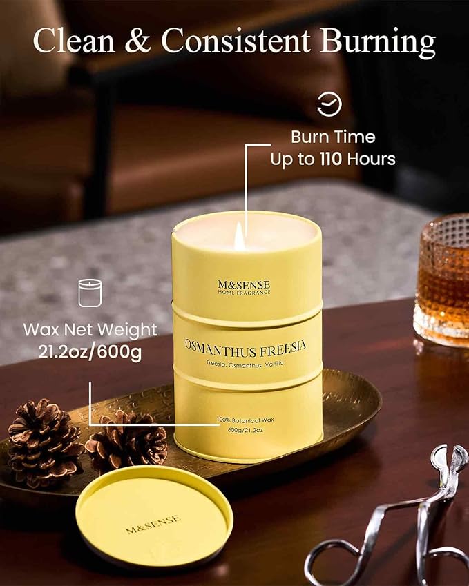 M&SENSE Osmanthus Freesia Scented Candles Large, Natural Soy Candles 21.2oz 120 Hour Christmas Decor,Christmas Candle for Stress Relief Meditation Relaxing,Gift for Her