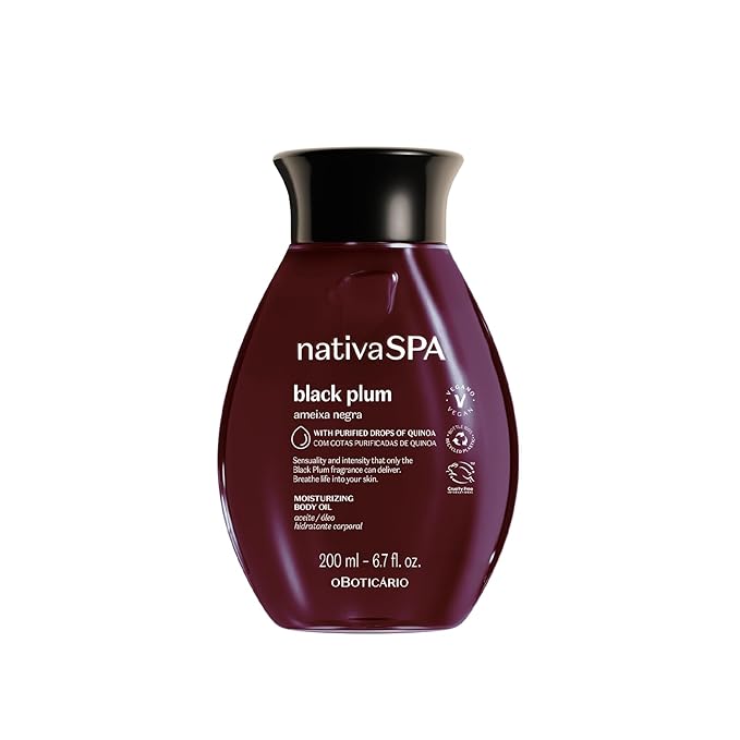 Nativa SPA by O Boticário, Black Plum Body Oil, Scented Moisturizer, Enriched with Purified Quinoa Drops to Boost Hydration, 6.8 Ounce