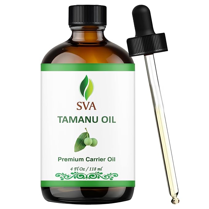 SVA Tamanu Oil - 4 Fl Oz – 100% Natural Cold Pressed Tamanu Oil - for Face, Skin Care, Hair Care, Scalp Massage & Body Massage – Carrier Oil with Dropper