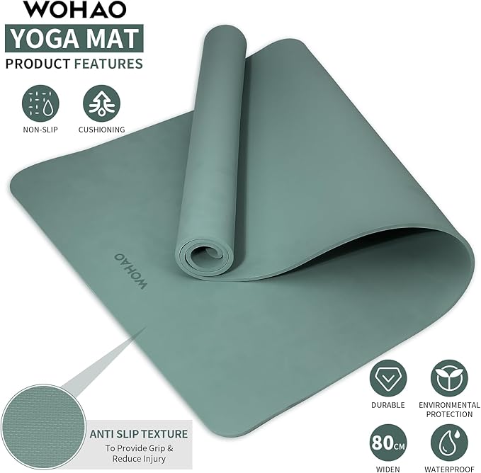 WOHAO Extra Wide & Thick 8mm Yoga Mat, 72"x31.5" Large Non Slip Exercise Mat, Premium POE Material for Superior Cushioning & Stability, with Strap for Home Gym, Pilates