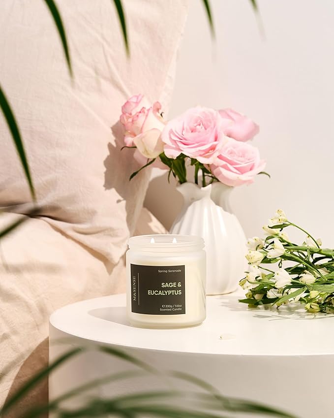 M&SENSE Eucalyptus Sage Summer Scented Candle - 11.6oz Natural Soy Wax Non Toxic Candle 70-Hour Long Lasting Burn Time, 2-Wick Home Decor Relaxation & Stress Relief