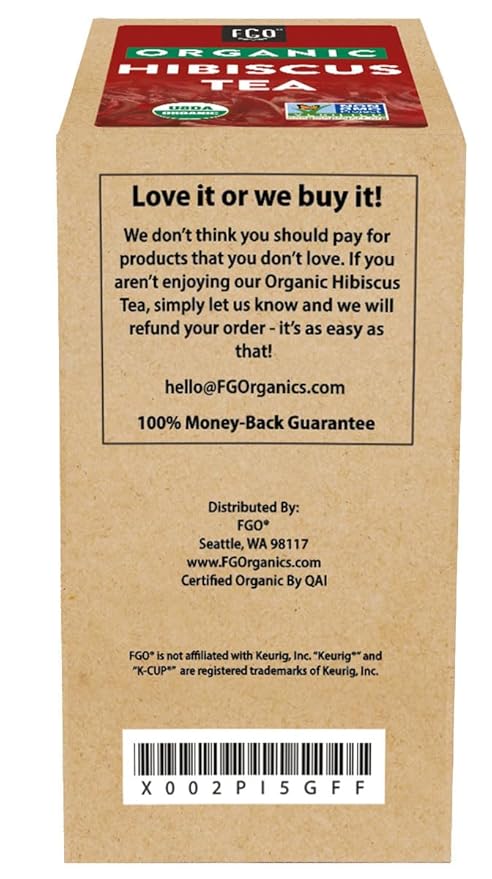 Organic Hibiscus Herbal Tea K-Cup Pods, 24 Pods by FGO - Compatible with Keurig - Naturally Caffeine-Free Tea, Premium Green Tea is USDA Organic, Non-GMO, & Recyclable
