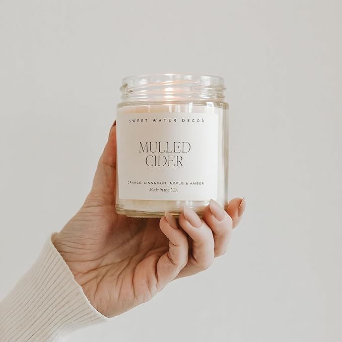 Sweet Water Decor Mulled Cider Candle - Fall Scented with Cinnamon, Icing and Cinnamon Buttery Pastry for Home - Fall Soy Candle with 40 Hours Burn Time - 9Oz Gold Lid Clear Jar Mulled Cider Scents