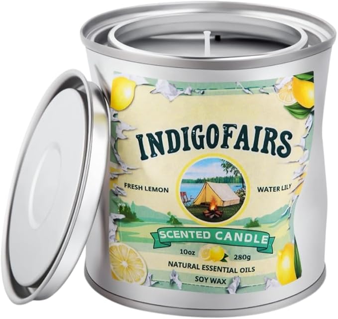 Lemon Scented Candle, 10oz Vintage-Style Hand-dented Tin Jar, Natural Soy Wax Aromatherapy Candle for Home, 70 Hours Long-Lasting Burn, Eco-Friendly Gift for Women and Men