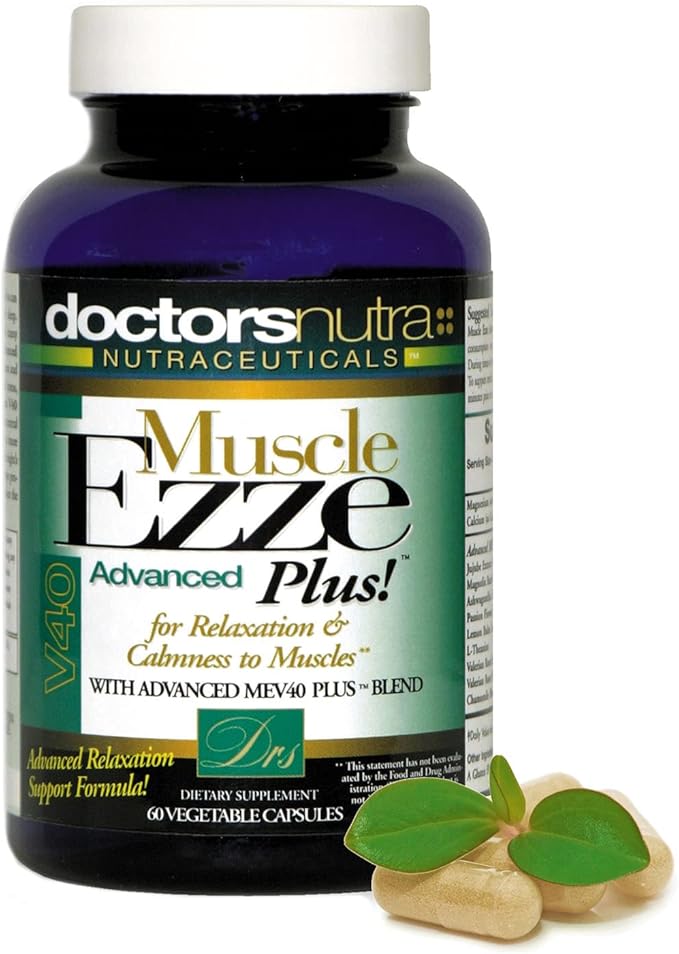 Muscle Ezze Plus - Day or Night Use Natural Relaxant - Gluten-Free - 60 Veg. Capsules