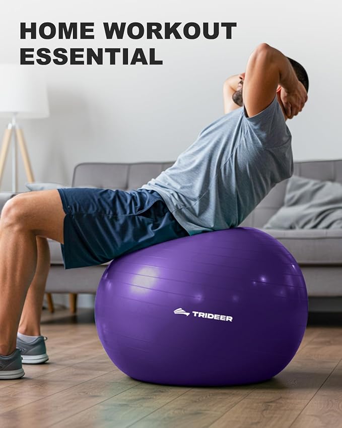Trideer Exercise Ball for Yoga, Pilates & Fitness – Stability Ball Equipment for Home Gym & Office Chair, Core & Balance Training Accessories, Physical Therapy Equipment, Quick Pump Included, 5 Sizes