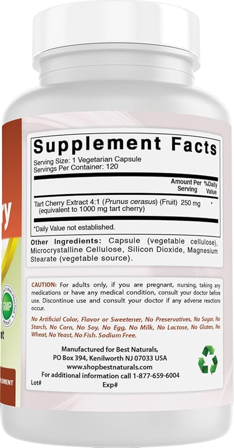 Best Naturals Tart Cherry Extract 1000 mg 120 Capsules (120 Count (Pack of 2))