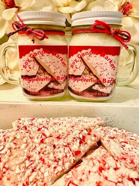 Soy Scented Candles | Handmade & Highly Aromatic Candles Burns Upto 85 Hours in Glass Jar - Perfect for Home Decor, Wedding, Birthday, Dinner (Peppermint Bark, 12 oz)