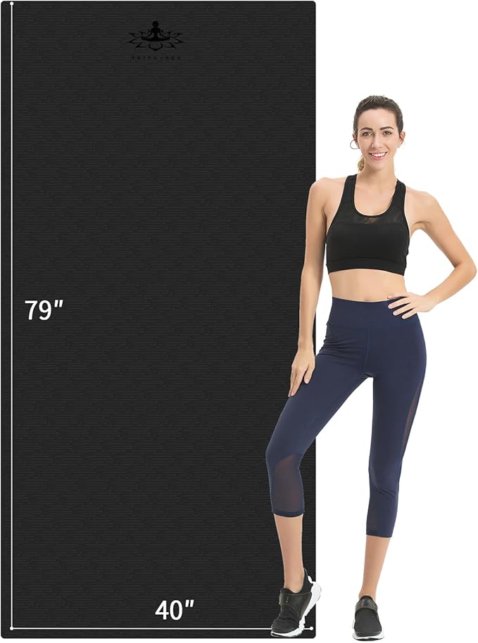 Hatha Yoga Extra Long TPE Yoga Mat 79" x 40” x 1/2" Thick Non-slip Exercise Mat for Home Gym Use, Yoga, Pilates, Fitness & Workouts