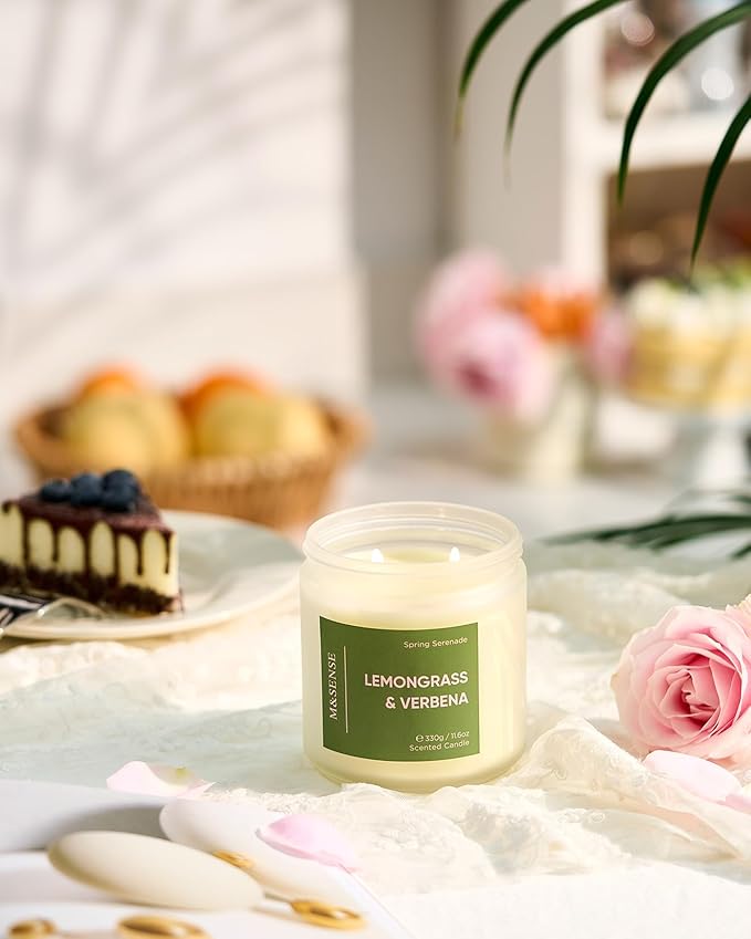 M&SENSE Lemongrass Verbena Scented Candle - 11.6oz 70 Hours Burn Time Natural Soy Wax Non-Toxic Candle, 2-Wick Aromatherapy Home Decor Fragrance Gifts for Relaxation & Stress Relief