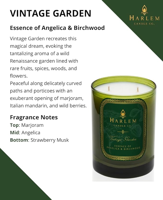 HARLEM CANDLE CO. Vintage Garden - Luxury Scented Soy Candle, 11 oz - 80-Hour Burn Time | Wild Berry, Rose, Absinthe, Angelica, Strawberry Musk, Birchwood | Scented Candles for Home
