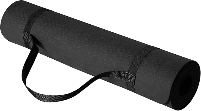Amazon Basics 1/4 Inch Thick TPE Exercise Yoga Mat with Carrying Strap