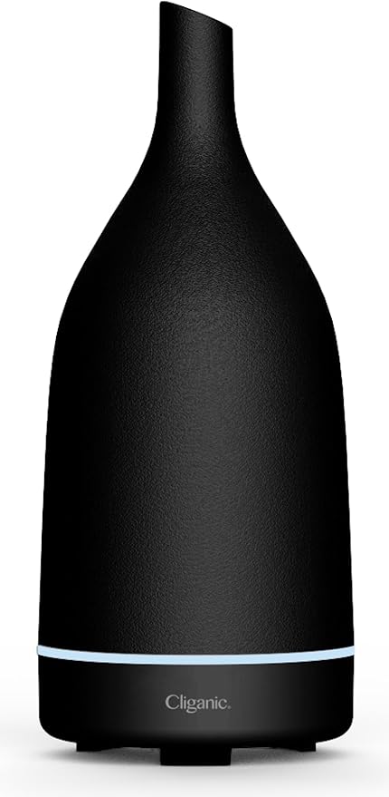 Cliganic Ceramic Aromatherapy Diffuser for Essential Oils (Black) - 7 Color Lights, Cool Mist, Auto Shut Off for Home & Office