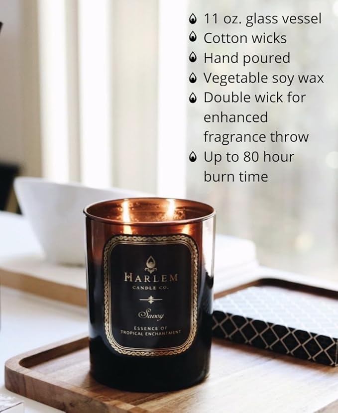 HARLEM CANDLE CO. Savoy - Luxury Scented Soy Candle, 11 oz - 80-Hour Burn Time | Blackcurrant, Mandarin, Green Apple and Lily of The Valley | Scented Candles for Home