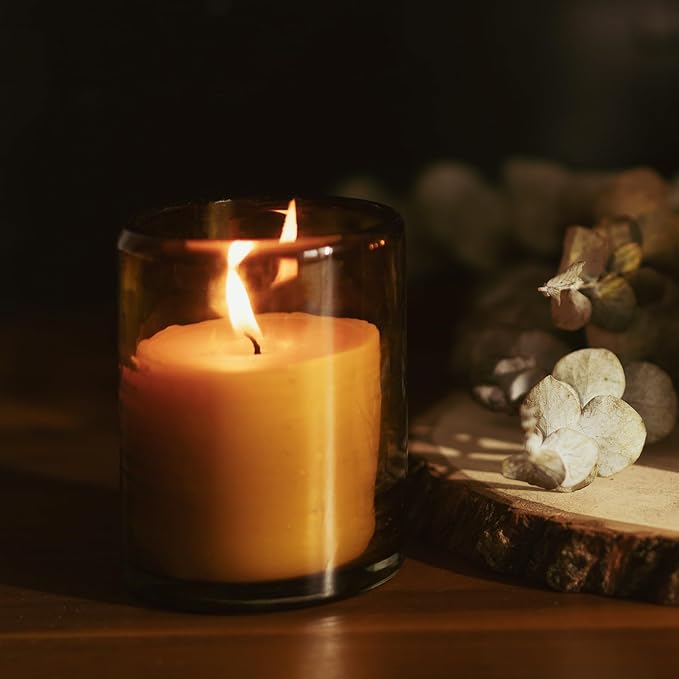 Bluecorn Beeswax Large 3-Wick Candle, 100% Pure Beeswax with Cedarwood, Nutmeg & Lavender Essential Oils, Amber Glass, Soy Free, Clean Burning Candle Wax, Long Lasting, Home Decor, 8 Oz, 1 Count