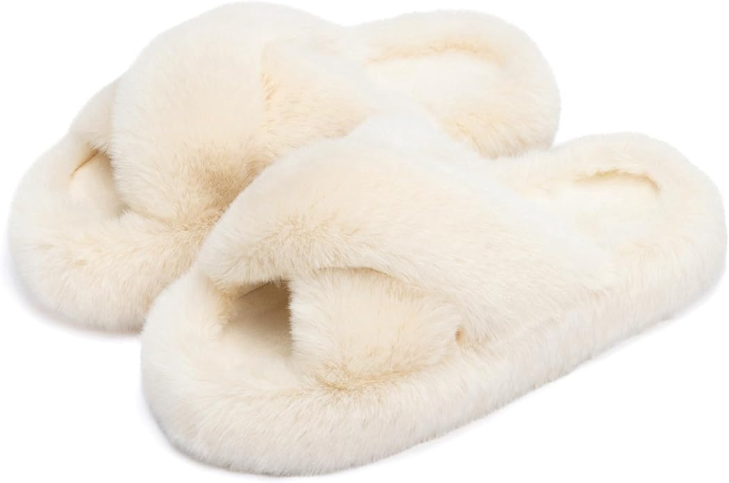 Chantomoo Women's Blue Memory Foam Faux Fur Lined Open Toe Slippers for Women - US 12
