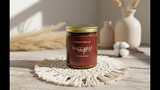 Heavenly Light LLC 100% Non-Toxic 9 oz Scented Soy Wax Candles (Baccarat Rouge (Type)
