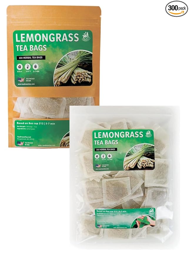 Lemongrass Tea Bags - 300 Bags (Premium Natural Pure Leaf Tea - 300 Count) Gluten-Free and Caffeine-Free Herbal tea for Relaxation, Wallness, Immune Support with Smooth Taste