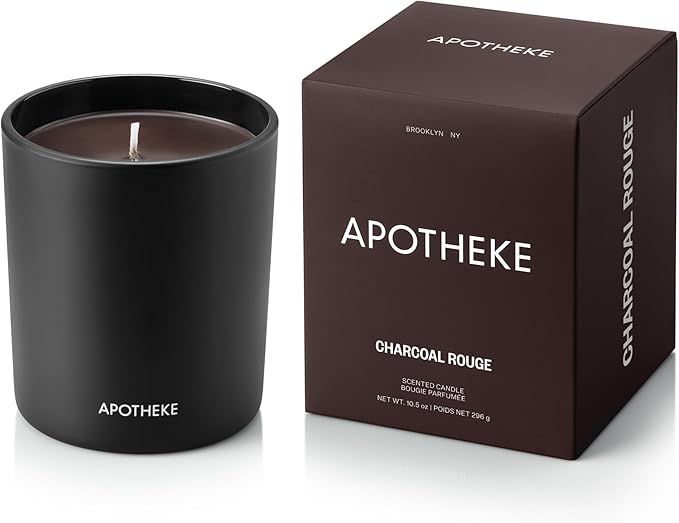 Apotheke Signature Scented Candles for Home, Charcoal Rouge - 10.5 oz - Soy Wax, Non Toxic, Large Jar Black - Luxury Candle Gifts for Women & Men - Birch Wood, Elemi, Damask Rose, and Smoke