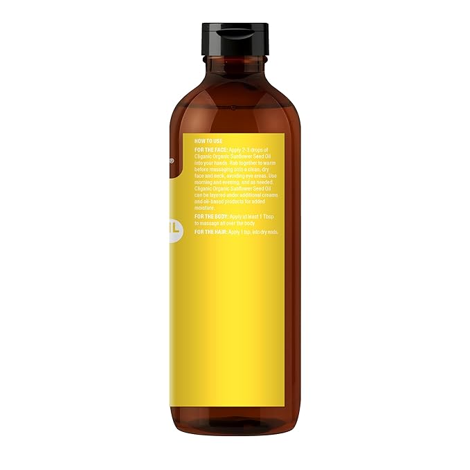 Cliganic Organic Sunflower Oil, 100% Pure (8oz) - For Skin, Hair & Face | Natural Cold Pressed Unrefined