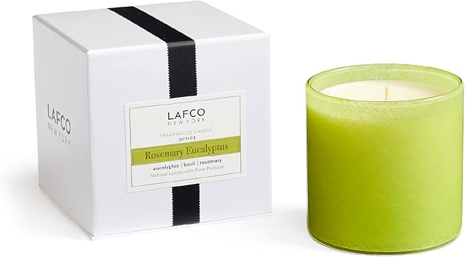 LAFCO New York Signature Candle, Rosemary Eucalyptus - 15.5 oz - 90-Hour Burn Time - Reusable, Hand Blown Glass Vessel - Made in The USA