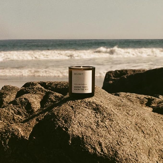 Hilary Duff’s Below 60 Scented Candle | Marine Tides Know The Way | Clean-Burning | Hand-Made with Paraffin-Free Soy Wax | 40 hr Burn Time | Sage, Grapefruit, Driftwood (7.2oz)