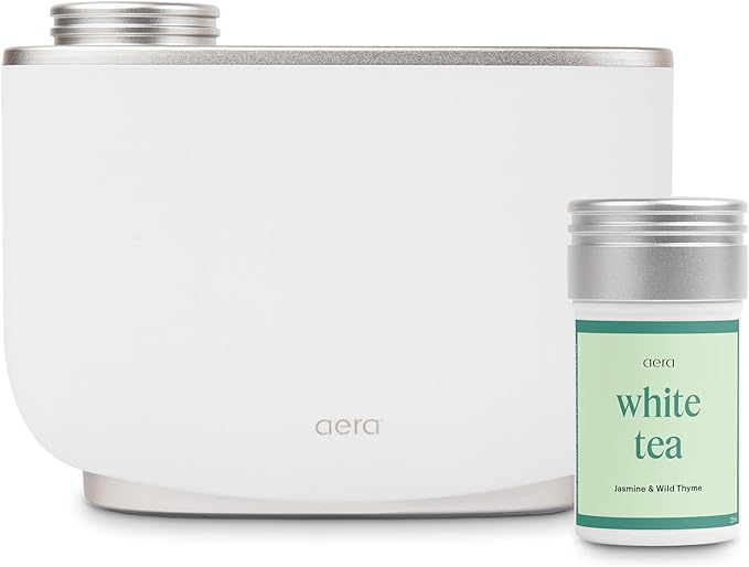 Aera Essential Oil Fragrance Diffuser + White Tea Scent Bundle for Large Rooms (500–1000 Sq Ft), Alexa Compatible + App Controlled Aromatherapy Smart Waterless Diffuser – Hypoallergenic & Pet Safe