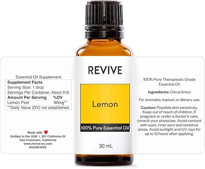 Lemon Essential Oil 30mL by Revive Essential Oils - 100% Pure Therapeutic Grade, for Diffuser, Humidifier, Massage, Aromatherapy, Skin & Hair Care