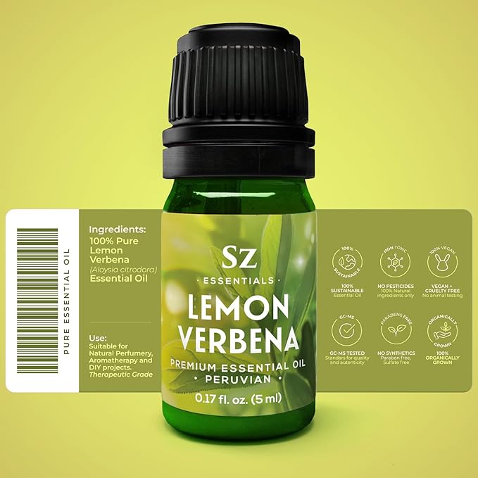 Lemon Verbena Essential Oil – 100% Pure & Natural, Grown in The High-Altitude Andes – Sweet, Citrusy, Uplifting Scent – Aromatherapy, Home Use – Therapeutic Grade & Vegan – 5 mL
