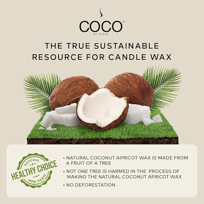 COCO by Stone 11oz Candle, Coconut Apricot Wax for Home (Stone Fruit) Home Fragrance Products, 1 Wick, Enhance Indoor Aroma, Vegan & Cruelty-Free, Clean Burning and Hand Poured Candle