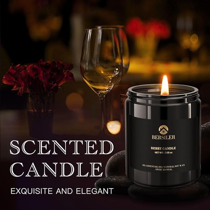 Scented Candles for Men, Berry Candle,Candles for Home Scented, Black Candles Soy Candle, Stress Relief Gift for Men Birthday Christmas