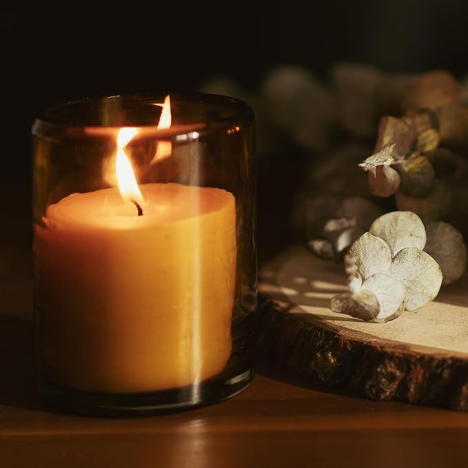 Bluecorn Beeswax Large 3-Wick Candle, 100% Pure Beeswax with Cypress & Sandalwood Essential Oils, Amber Glass, Soy Free, Clean Burning Candle Wax, Long Lasting, Home Decor, American Made, 8 Oz, 1 Ct
