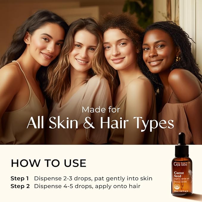 Gya Labs Carrot Seed Oil - 1 Fl Oz - Carrier Oil for Hair, Skin, Face, Scalp & Body Massage