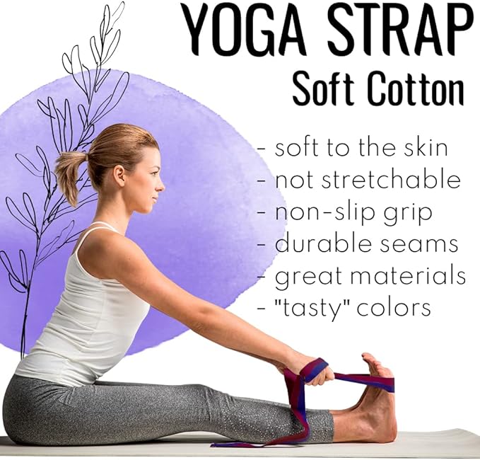 TECEUM Yoga Strap & Mat Strap – 2 IN 1 – Cotton – 6 ft 8 ft 10 ft (30+ colors) – Adjustable Non-Slip Belt for Yoga, Pilates, Stretching, Physical Therapy, Fitness & Home Workout – For Carrying Mats