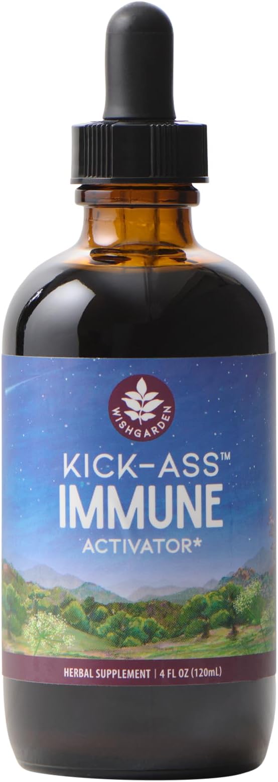 WishGarden Herbs Kick-Ass Immune Activator - Herbal Immune Support Supplement for Adults, Plant-Based Immune Booster & Immune Defense w/Echinacea & Goldenseal, Rapid Immunity Boost Formula, 4oz